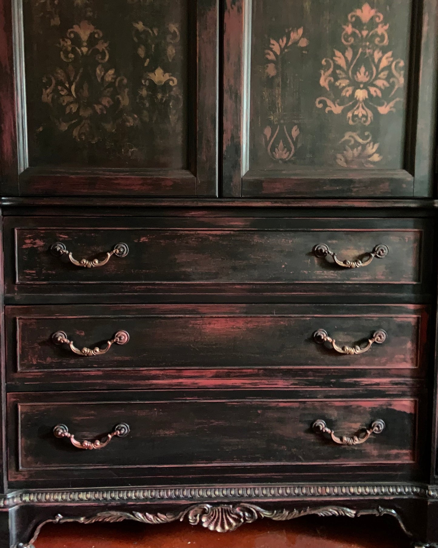 Entertainment Center, Armoire, cabinet, storage, bedroom, family room, office in black and burgundy.  Stunning!