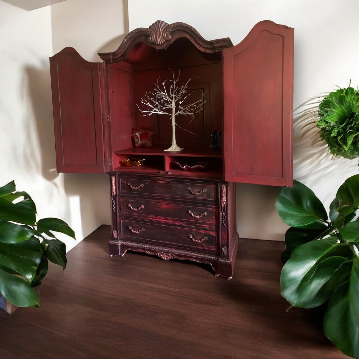 Entertainment Center, Armoire, cabinet, storage, bedroom, family room, office in black and burgundy.  Stunning!